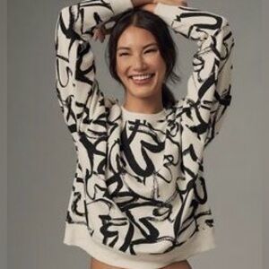 Maeve Heart Printed Sweatshirt  Black/white  Anthro Size M